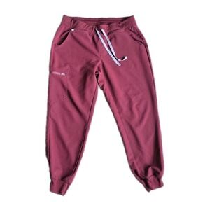 Womens FIGS Technical Collection Scrub Jogger Pants Navy Maroon L/Petite